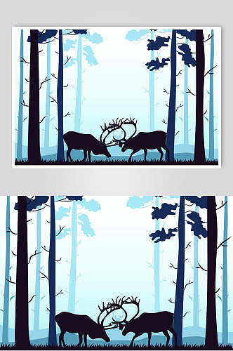 麋鹿矢量EPS风景插画素材