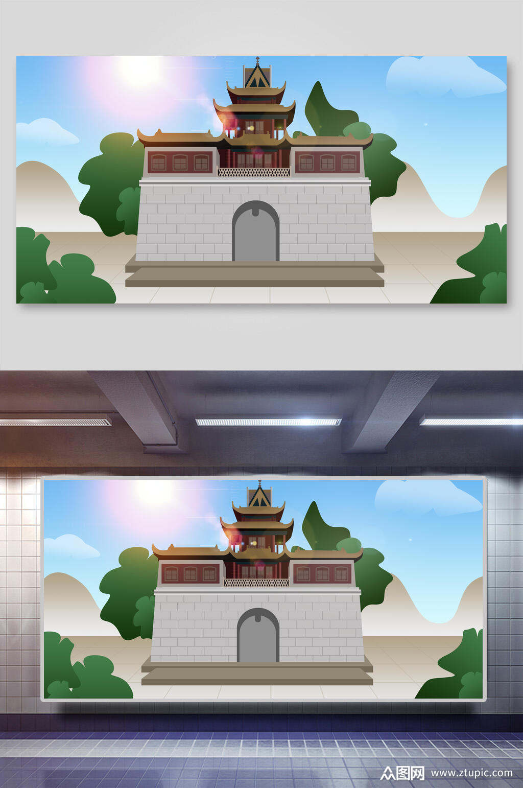 古风宫廷建筑插画素材