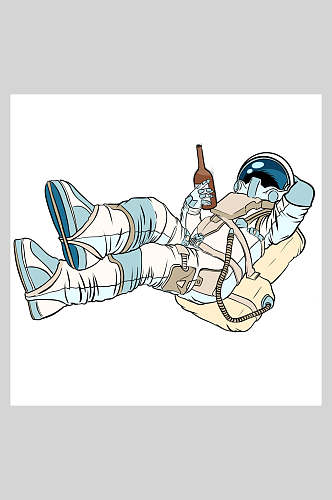 宇航员喝酒插画素材