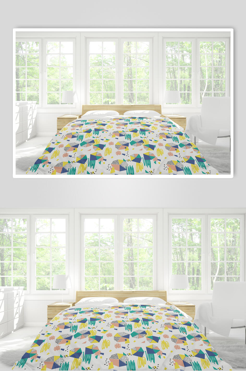 清新床边床上用品四件套效果图素材