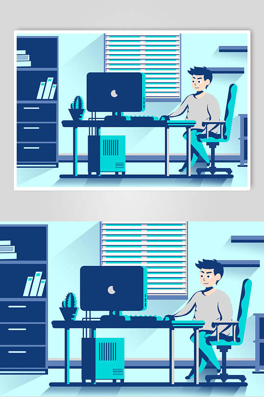 扁平化工作場景插畫素材