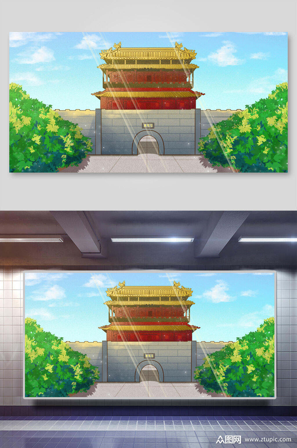 古风宫殿建筑插画素材