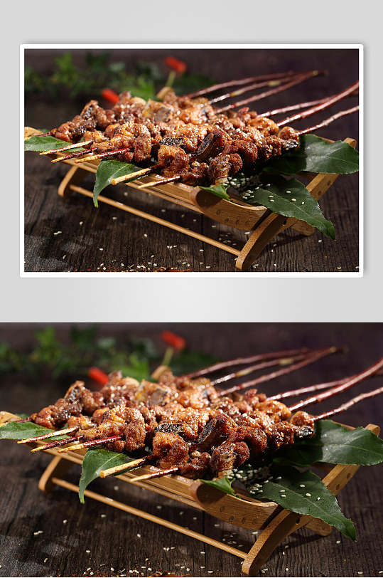 芝麻香菇烤串烧烤摄影图