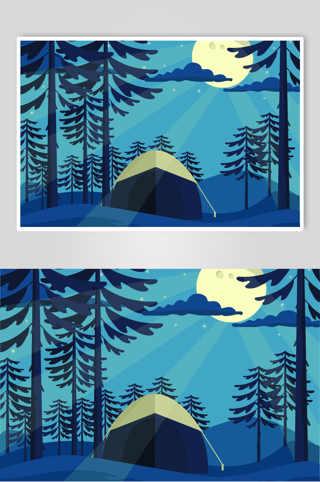 矢量EPS风景插画素材森林露营月夜素材
