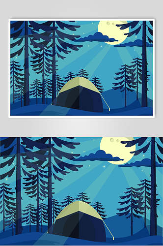 矢量EPS风景插画素材森林露营月夜