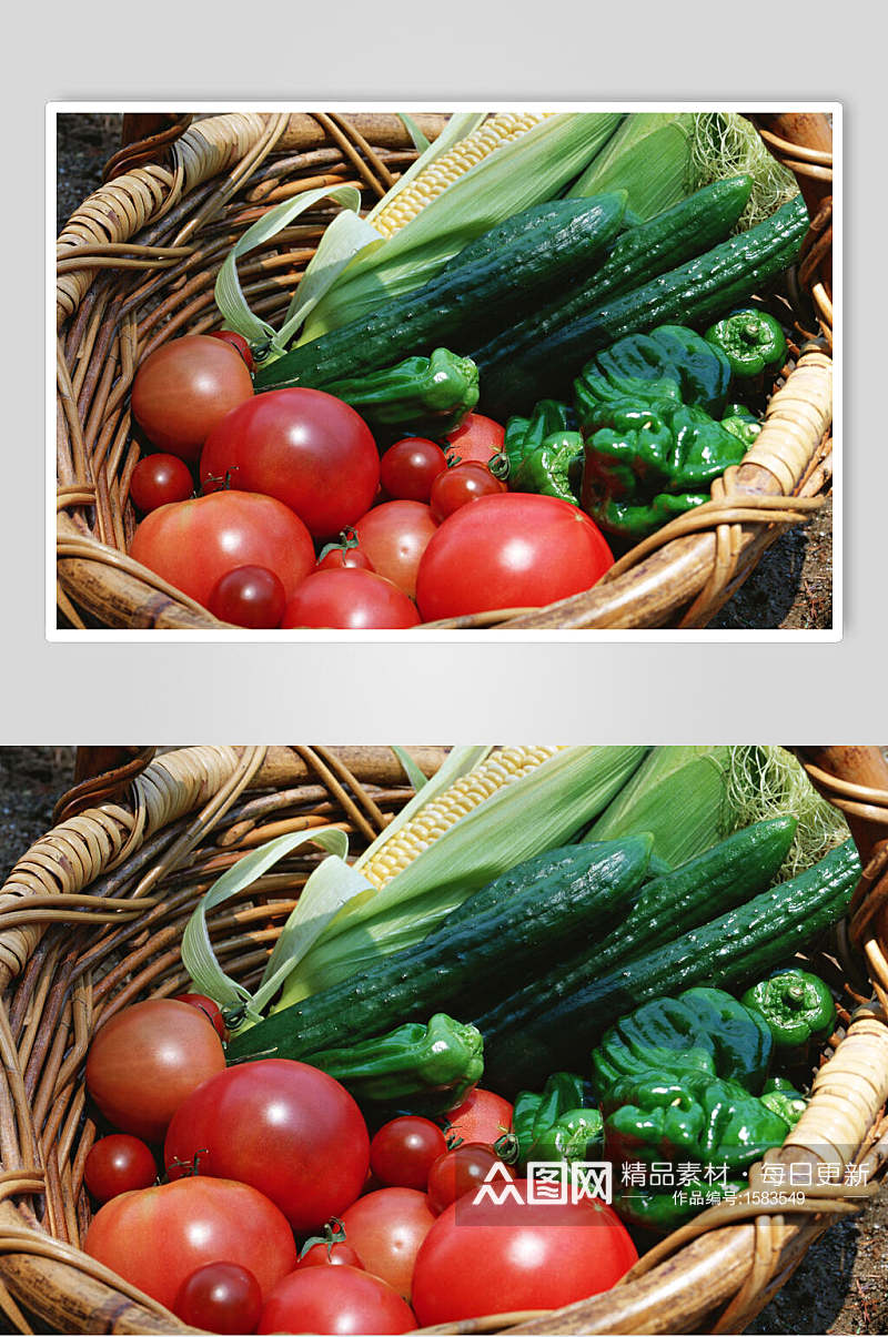 新鲜果蔬西红柿辣椒黄瓜玉米特写高清图片素材
