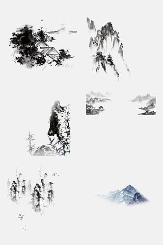 手绘画水墨画山水元素素材