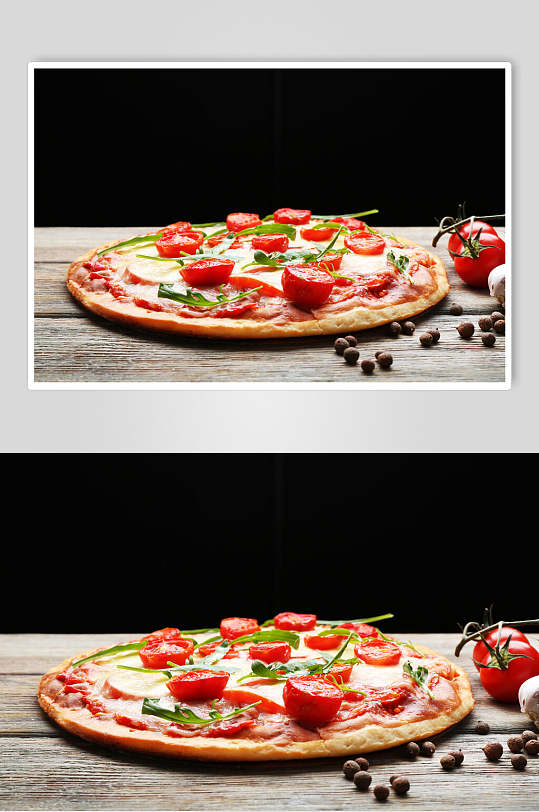 培根番茄披萨高清摄影图片