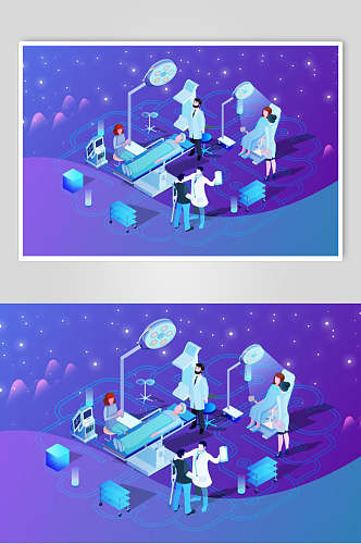 插画元素迷幻未来医院医生和患者