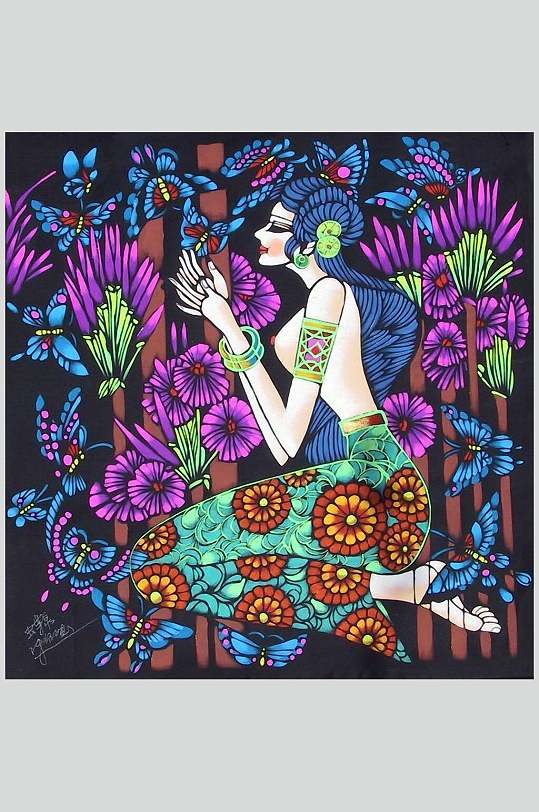 云南少数民族插画图片