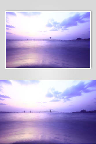 紫色晚霞大海海浪图片