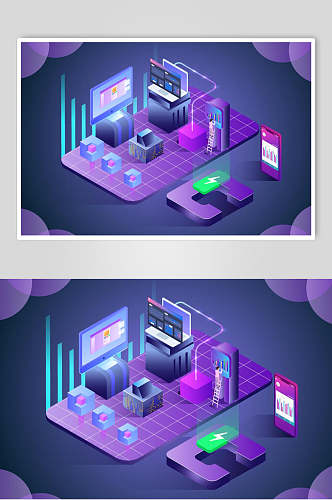 动感紫色智能科技设计元素插画素材