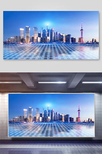 科技创新城市创意背景海报