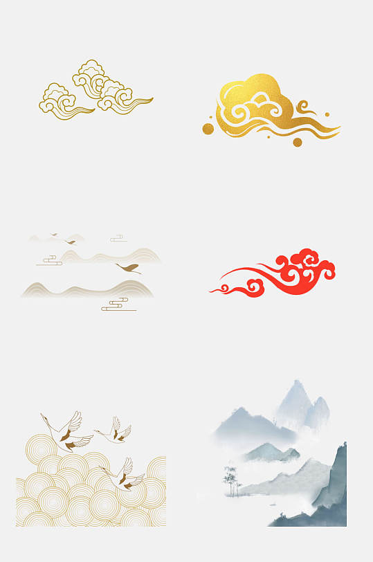 国潮风祥云仙鹤免抠设计元素素材
