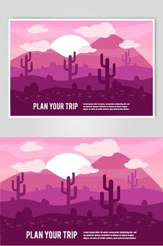 矢量AI风景插画素材紫色沙漠和仙人掌