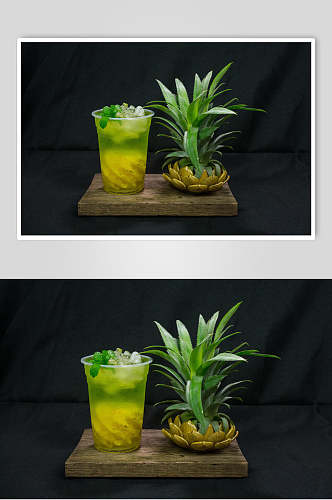 黄绿清凉可口菠萝水果茶摄影图