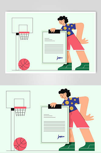 插画元素校园教学儿童篮球场和考试