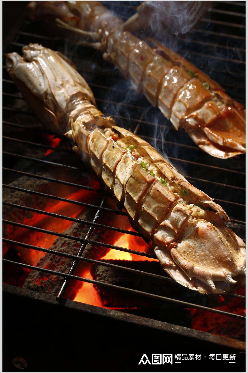 炭火烤皮皮虾宵夜烤串烧烤高清图片