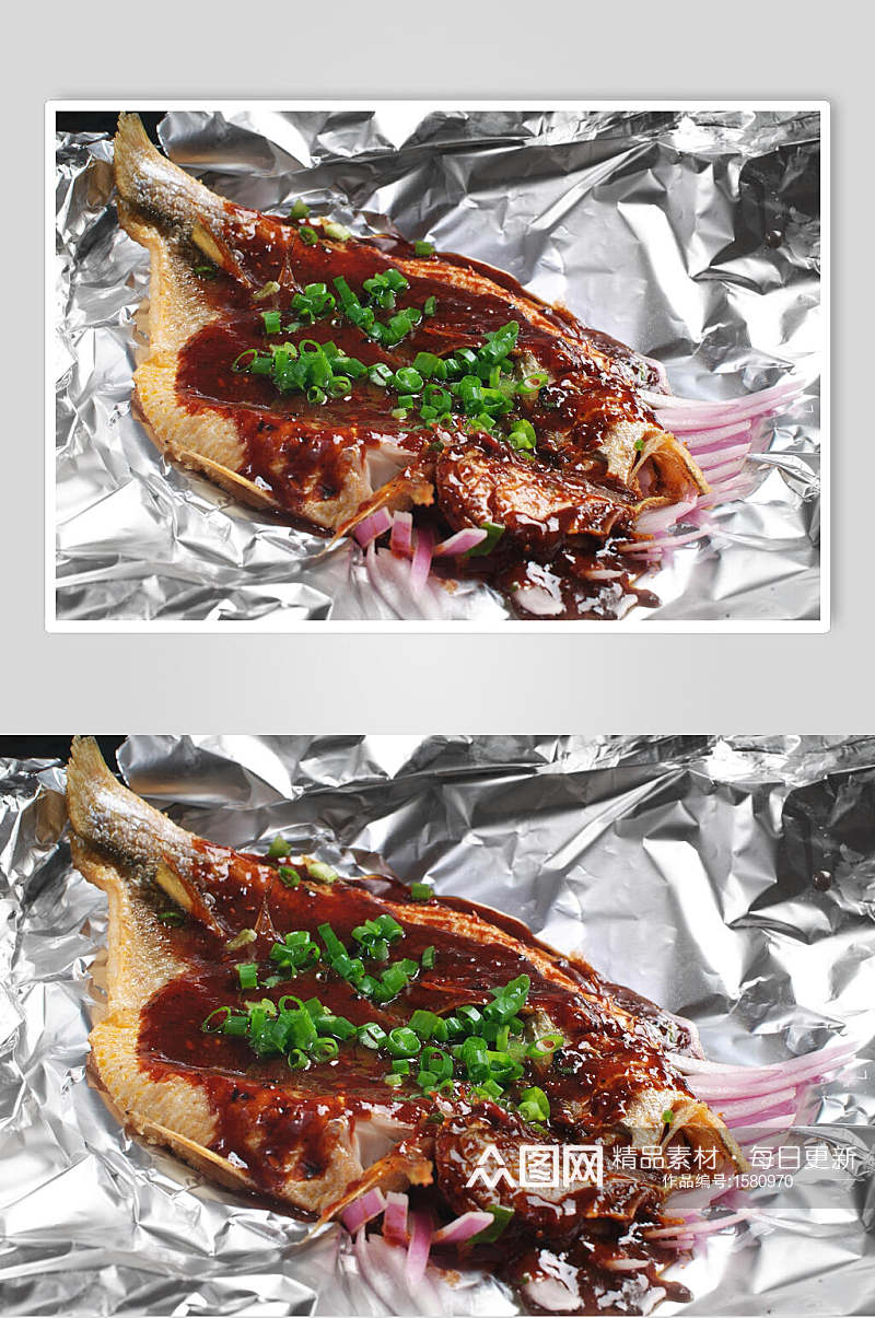 美味锡纸烤鱼烧烤摄影图素材