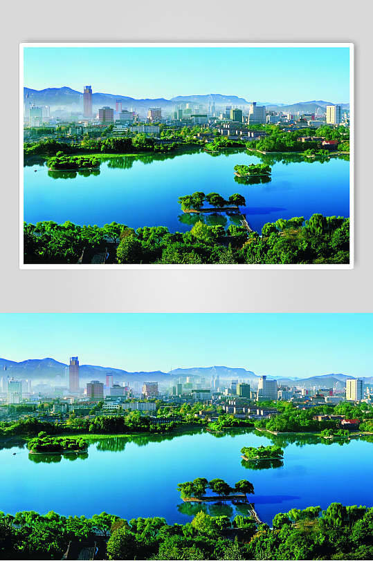 俯拍济南大明湖山水景色摄影图
