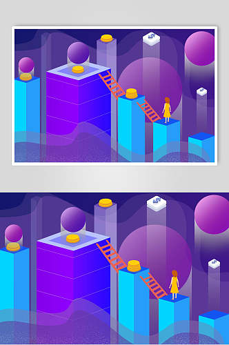 扁平化插画球形紫色世界虚拟