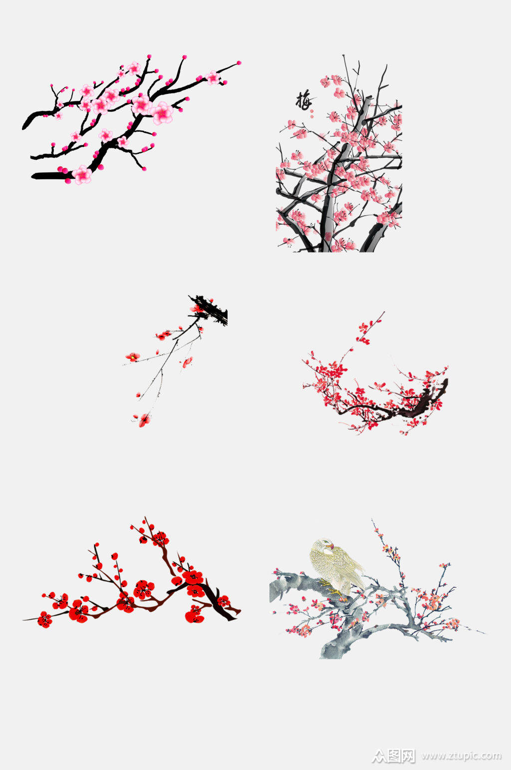 花团锦簇水墨梅花免抠元素素材