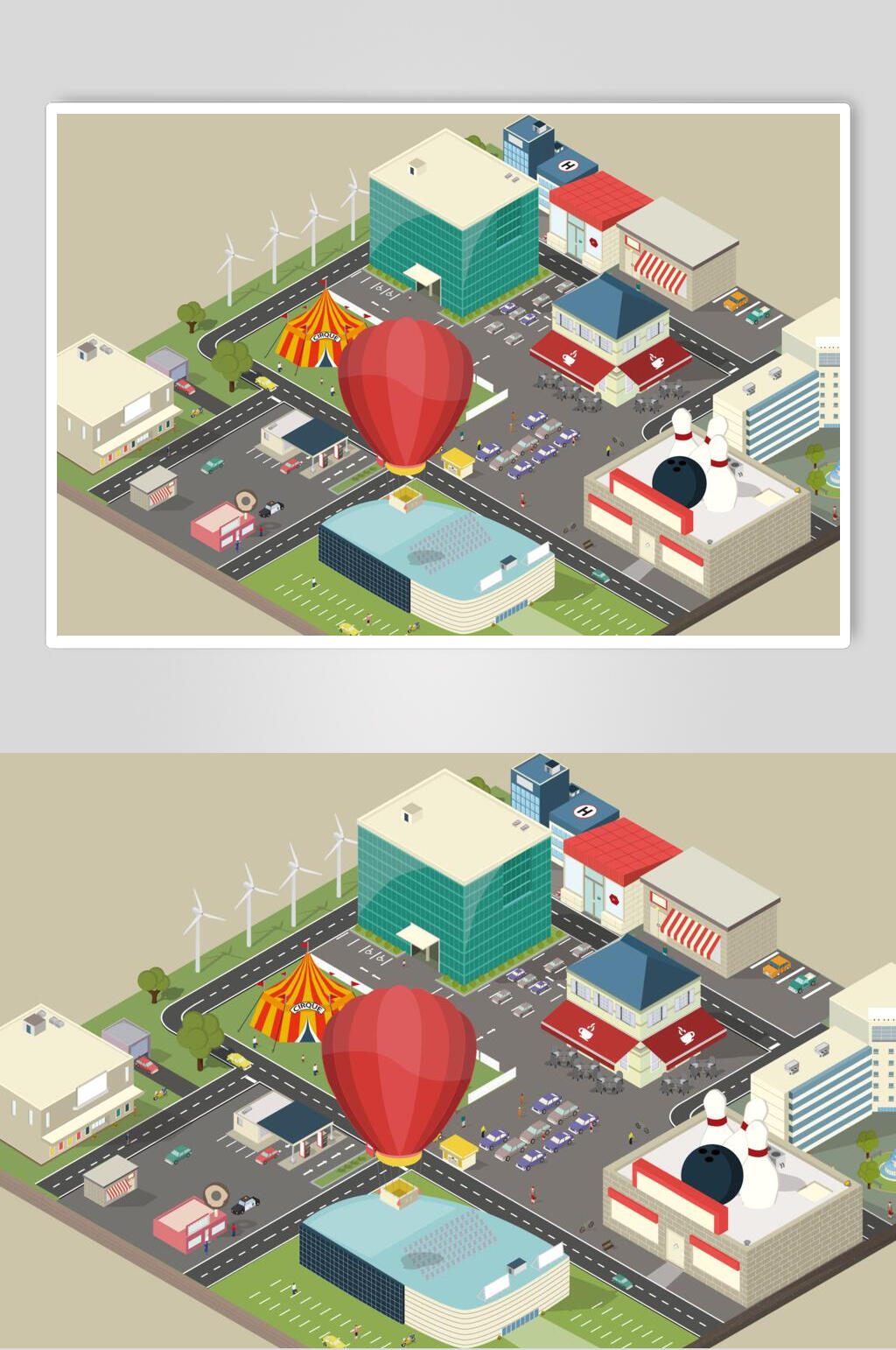 25D風(fēng)社區(qū)建筑插畫元素素材素材
