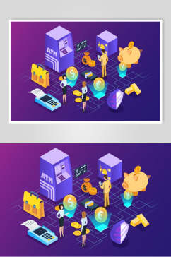 紫色金融经济插画素材