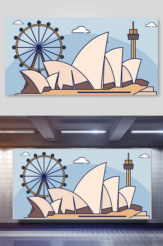 漫画矢量中式古建筑插画素材