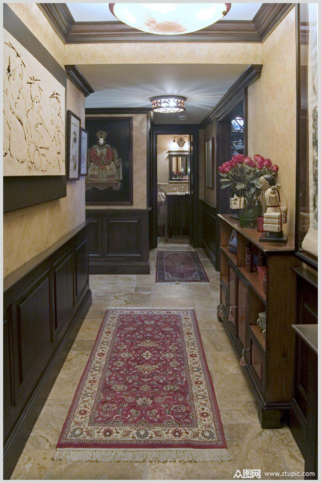 中式贵族走廊实木家具高清图片