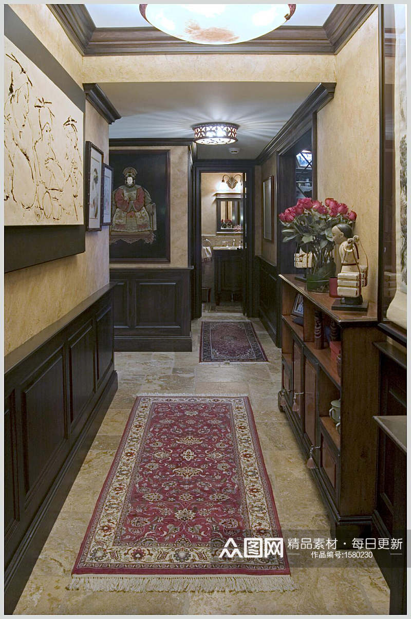 中式贵族走廊实木家具高清图片素材