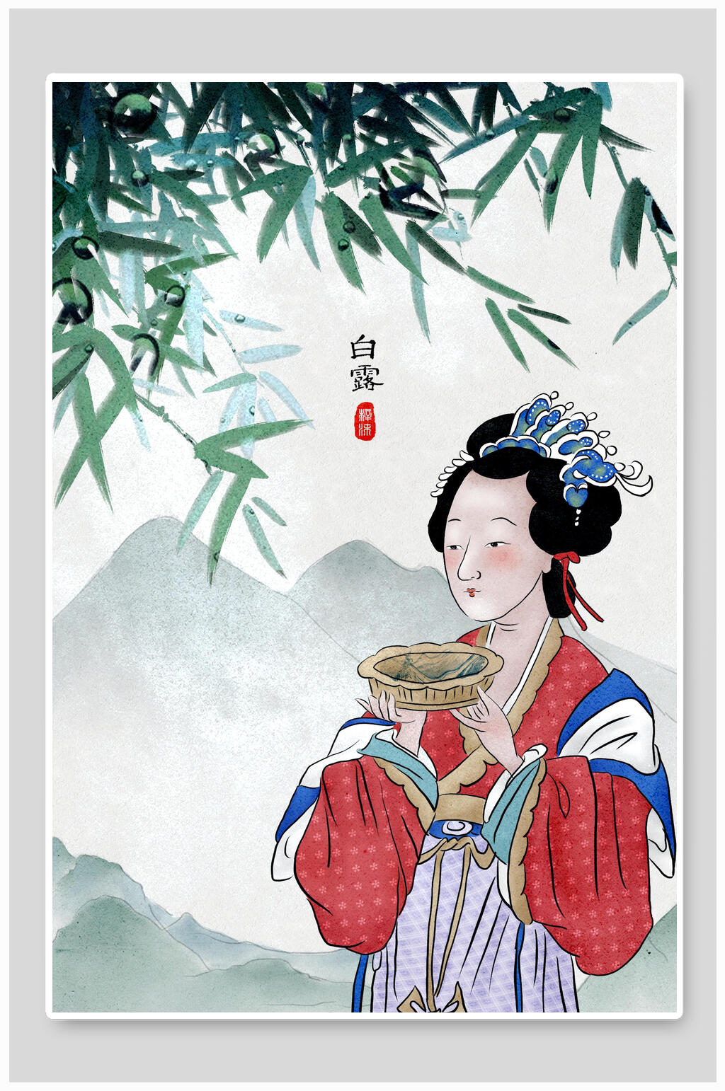 古风白露仕女插画素材素材