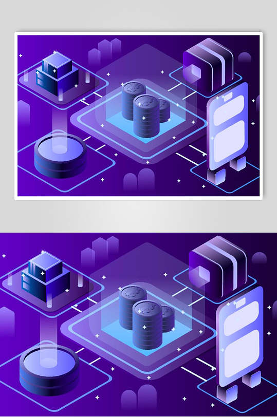 插画元素紫色未来虚拟空间