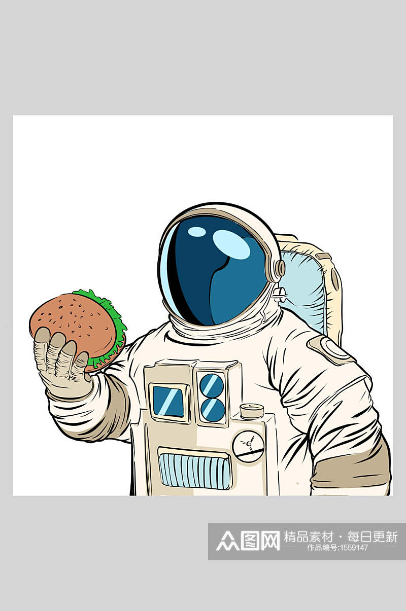 宇航员吃汉堡插画素材素材