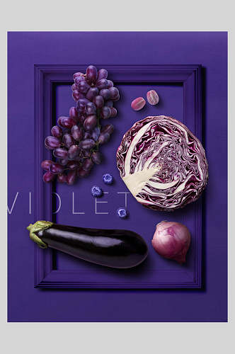 紫色葡萄茄子包菜蔬菜水果海报