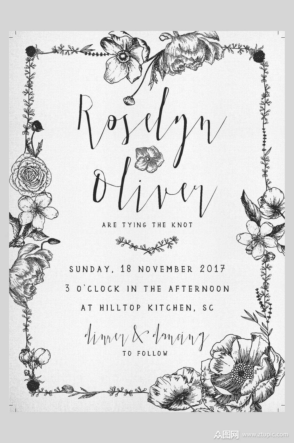 简约黑白邀请函设计模板下载-编号1592000-众图网