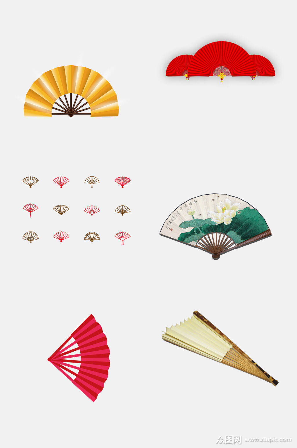 手绘画扇子免抠元素素材素材