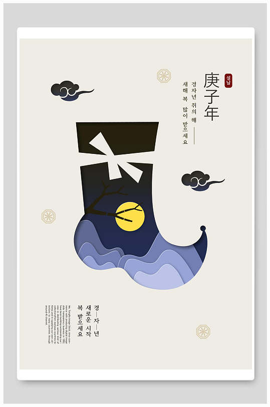 中国风庚子年剪纸海报