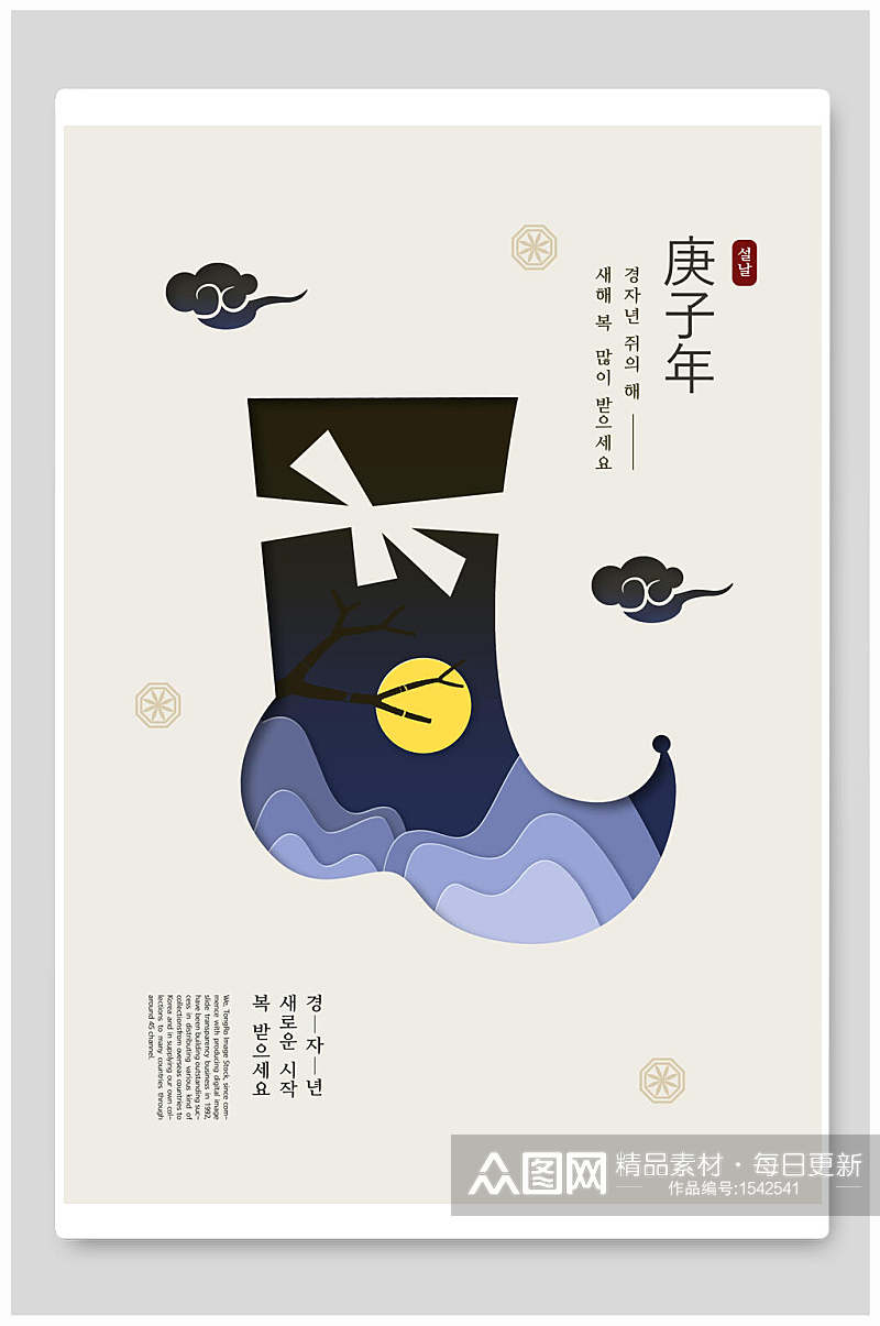 中国风庚子年剪纸海报素材