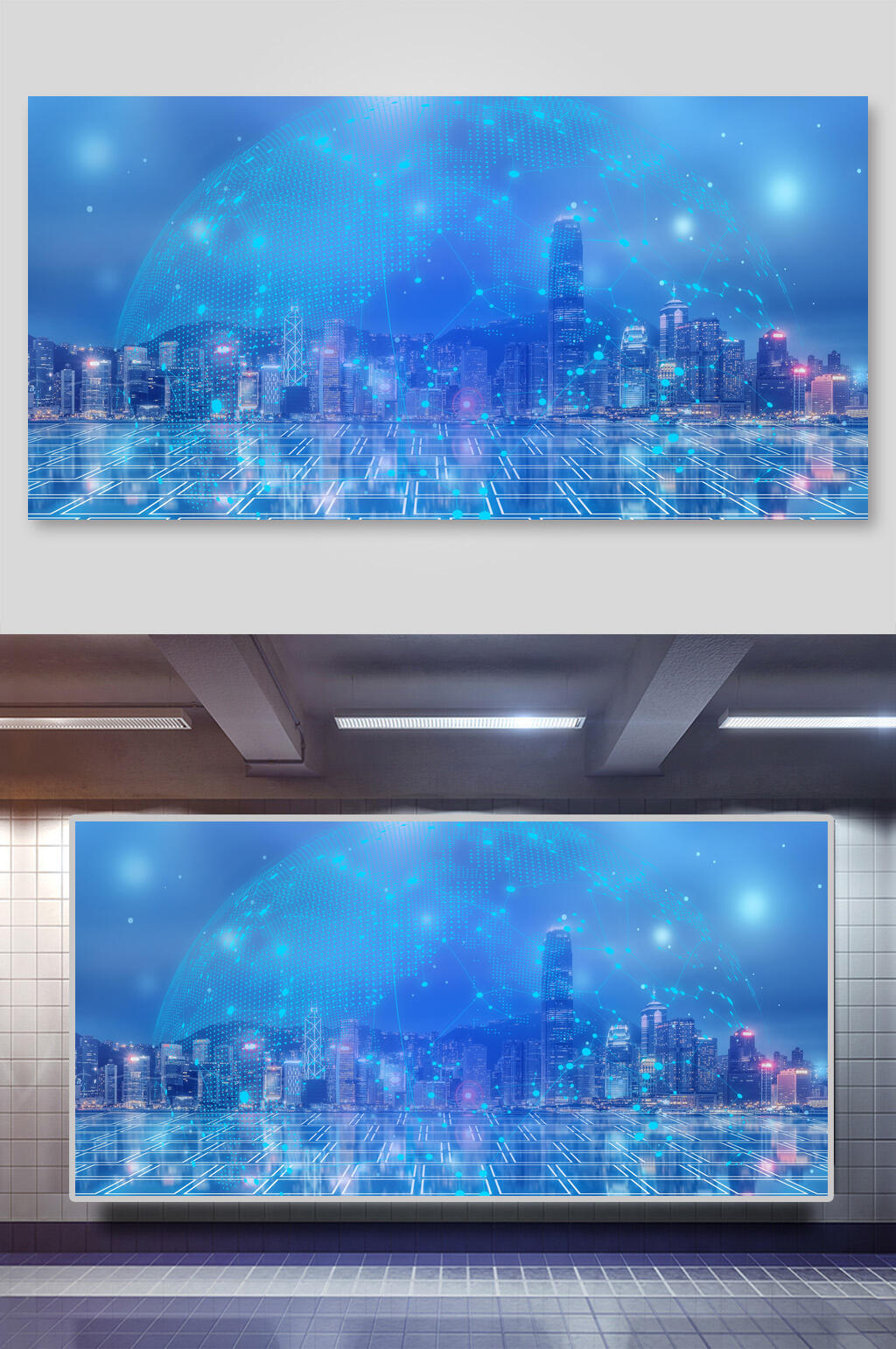 线条星球城市创意背景海报素材