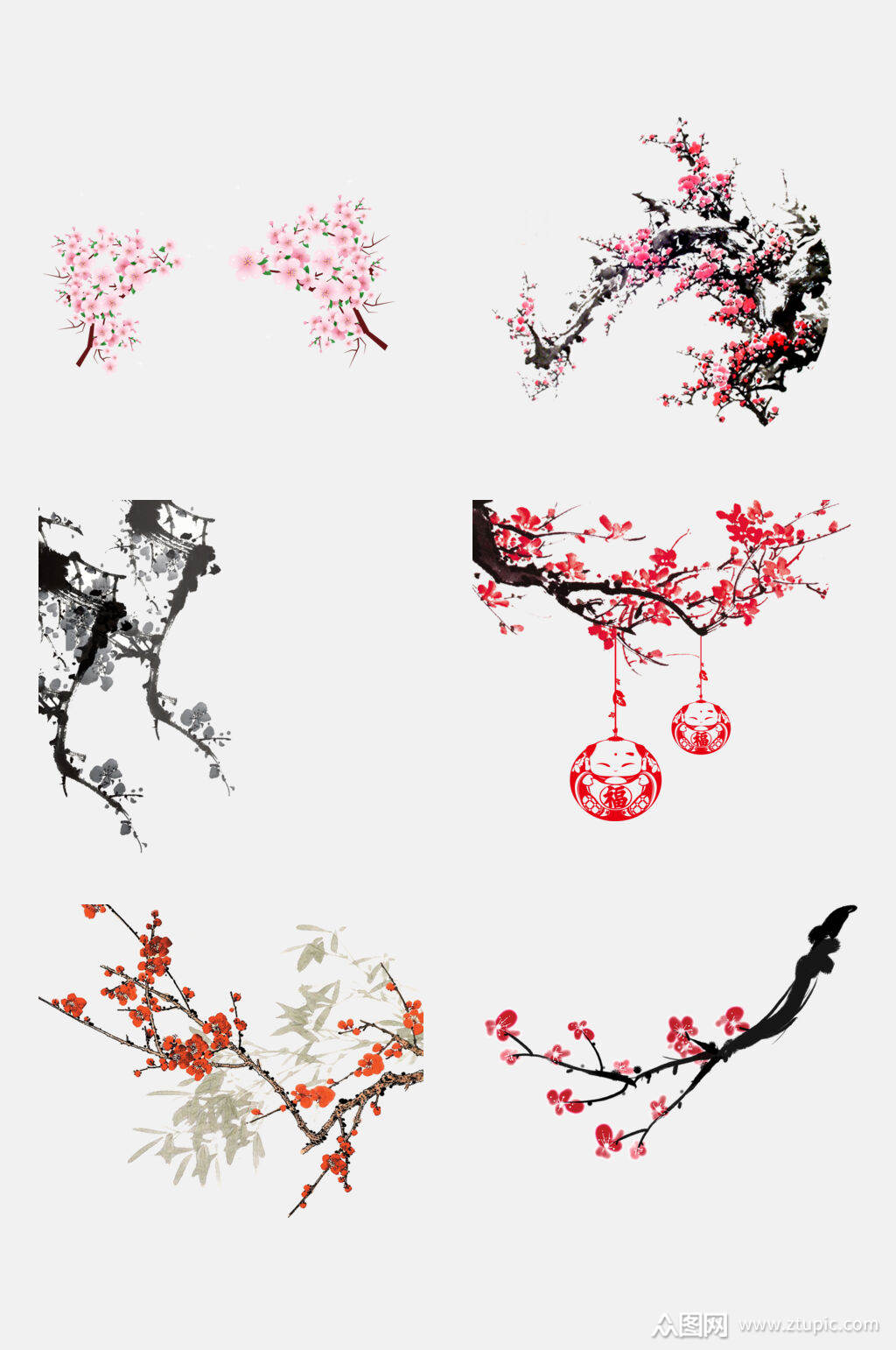 美轮美奂水墨梅花免抠元素素材