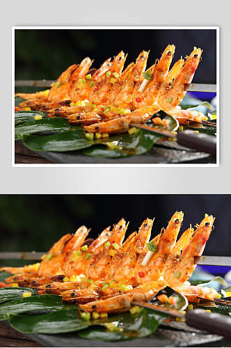 铁板宝剑大串虾美食摄影图