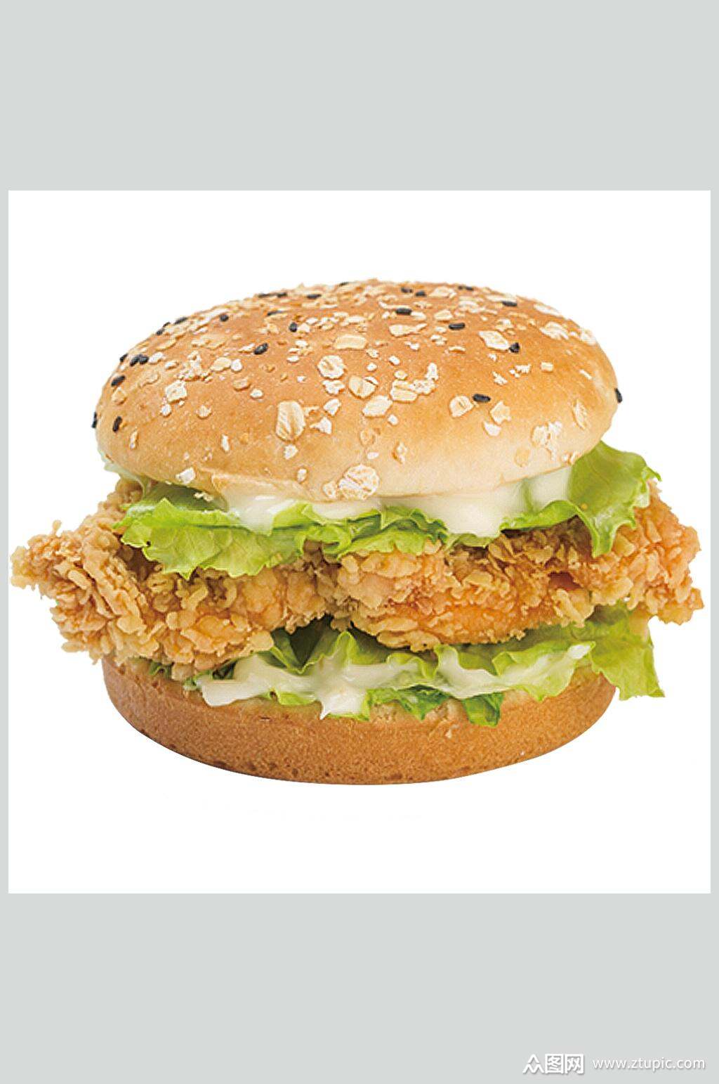 燕麦香辣鸡肉汉堡美食图片
