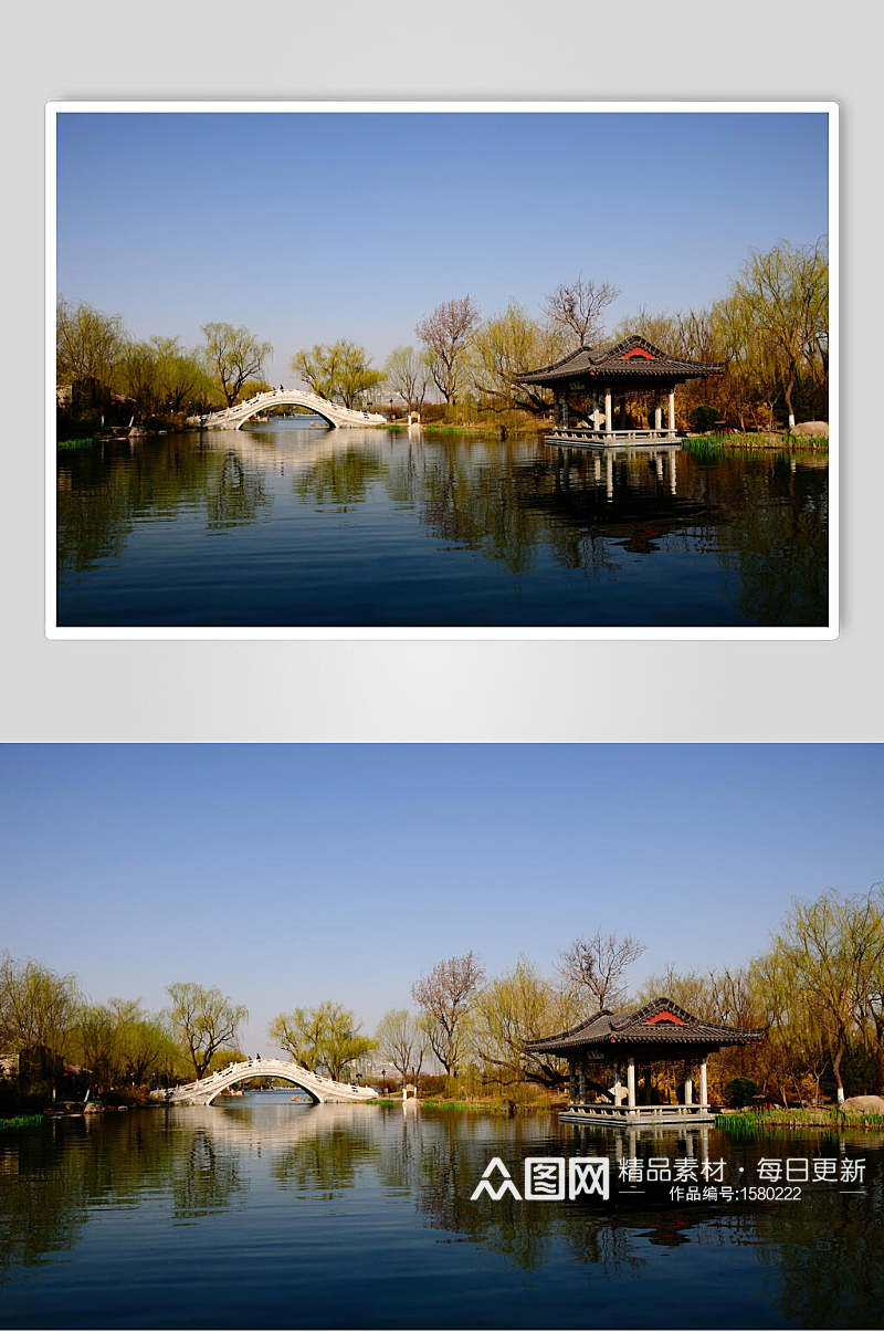 中式庭院大明湖高清图片素材