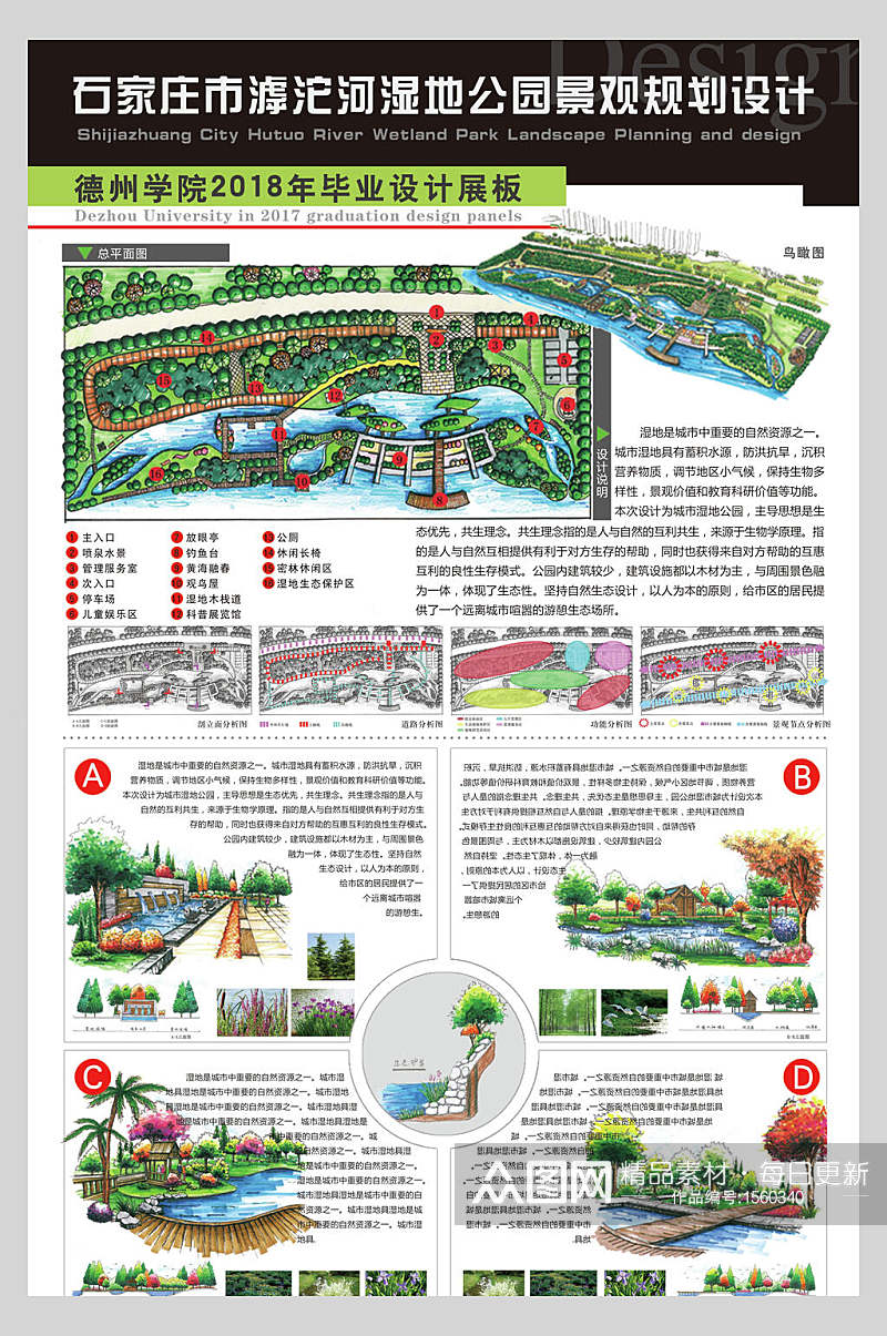 湿地公园景观规划设计毕业展展板海报素材