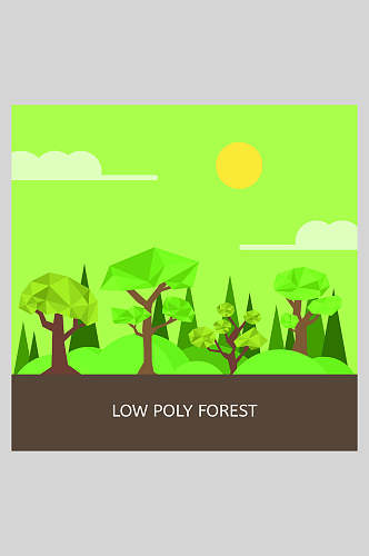 矢量EPS风景插画素材森林和红日简洁