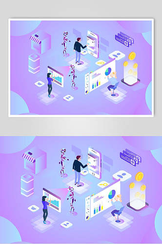 紫红色智能科技设计元素插画素材