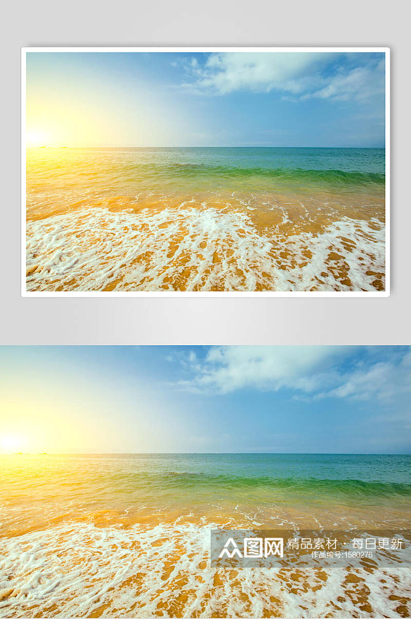 金黄色沙滩大海海浪图片素材
