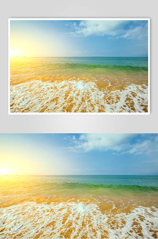 金黄色沙滩大海海浪图片