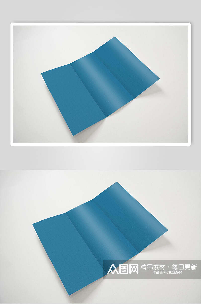 蓝色三折页炫彩VI样机贴图素材